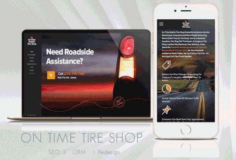 a responsive mockup on our client 'On Time Tire Shop'
